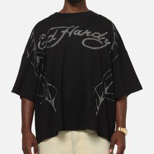 Ed Hardy Cyber Rhinestone T-Shirt Black