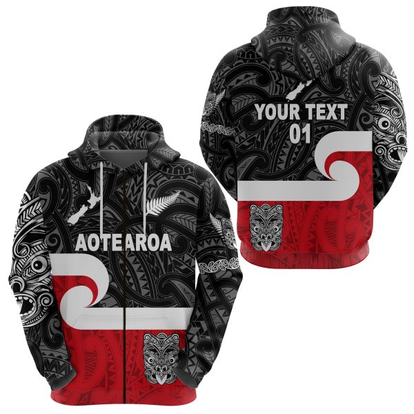 Custom Maori Aotearoa Haka Zip Hoodie New Zealand Simple, Custom Text and Number LT8