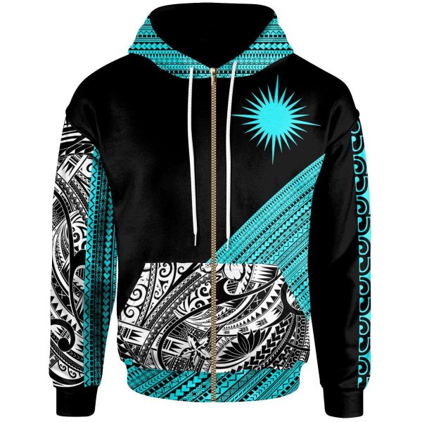 Marshall Islands Custom Zip Hoodie Polynesian Diagonal Pattern Blue