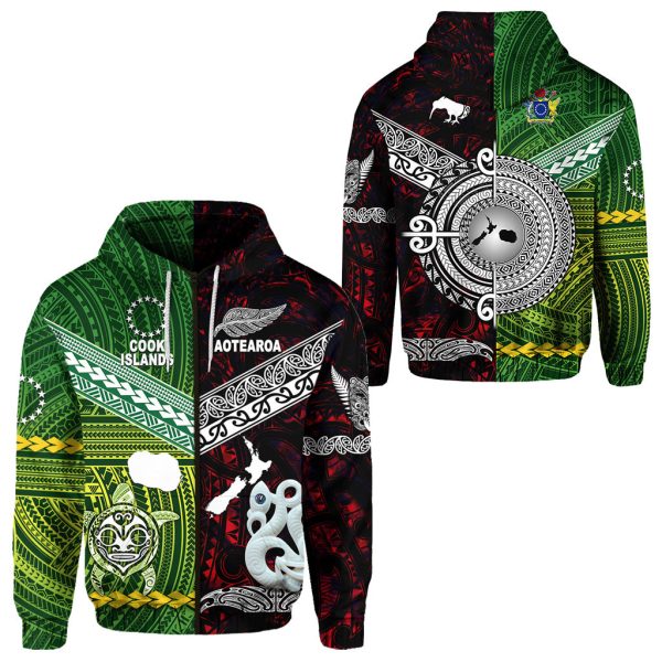 New Zealand Cook Islands Zip Hoodie Maori and Polynesian Together Red LT8