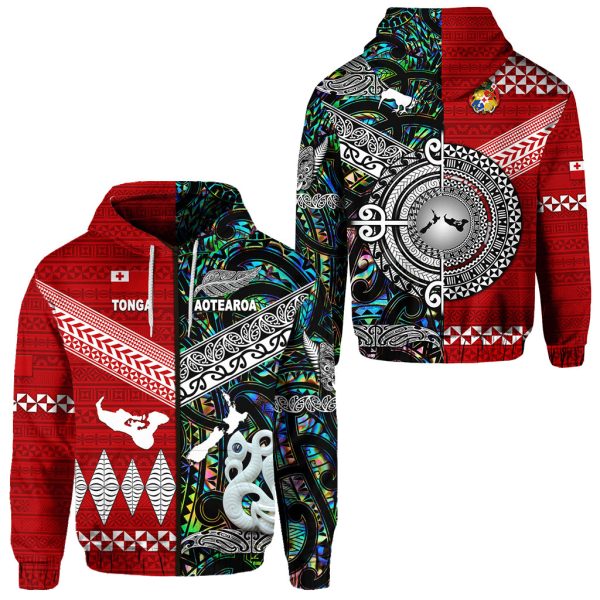 New Zealand Tonga Zip Hoodie Maori and Polynesian Together Paua Shell LT8