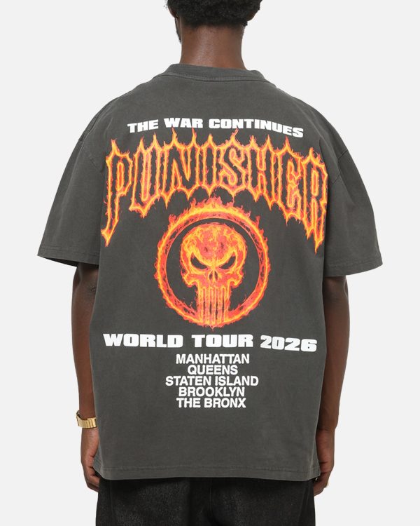73Studio Marvel Punisher Flames Heavy T-Shirt Black Wash